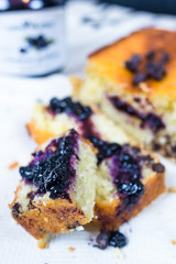 Home made plum cake with blueberries jam