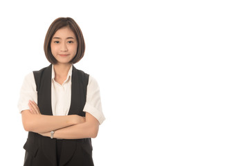 Obraz premium Close up portrait of asian business woman standing isolated on white background. This image for working woman concept.