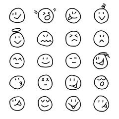 Collection of emoticons,smiles icon in hand drawn style.