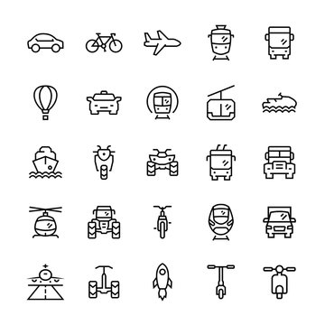 Transportation icons set in thin line style.