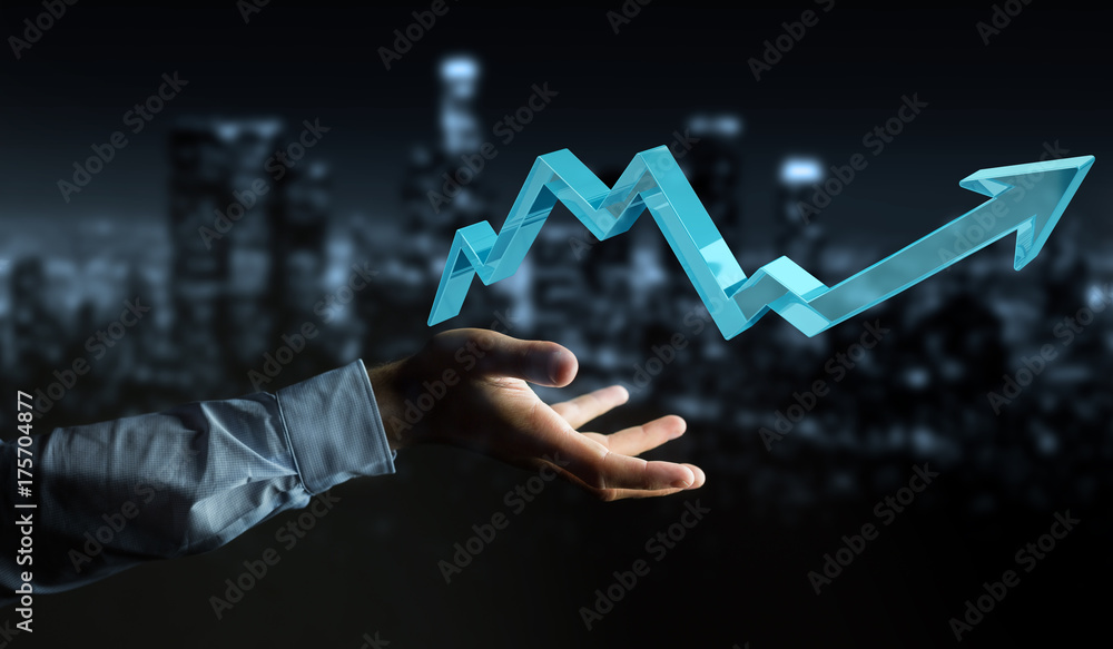 Poster businessman using digital modern arrow 3d rendering