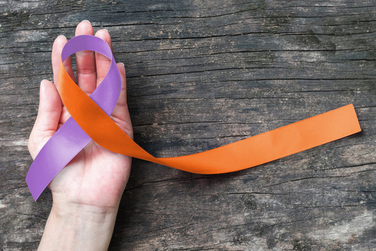 Orchid Orange Awareness ribbon symbolic raising support people life living with Eczema Dermatitis skin disease, Psoriasis illness