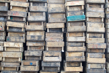 wooden box ,  A wooden box of grapes , a pile of wooden crates, Fruit market