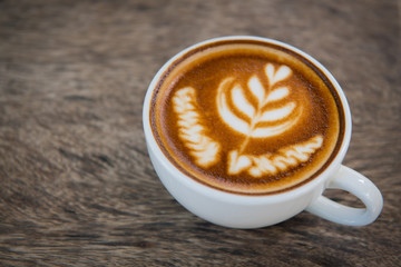  cup of coffee on wooden table. latte art coffee,