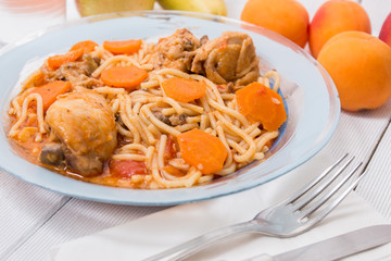 Spaghetti with chicken and carrot