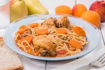 Spaghetti with chicken and carrot