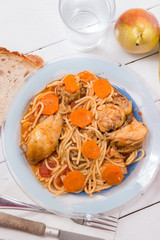 Spaghetti with chicken and carrot