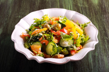 Fresh vegetables, rocket, feta and olives salad