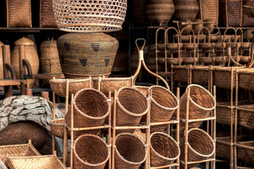 Wattled baskets in souvenir shop