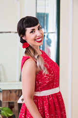 Pinup girl with red dress