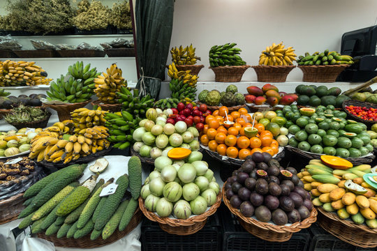 Mixed and varied fruits of Madeira island.