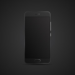 Black hyper realistic smartphone on dark background.
