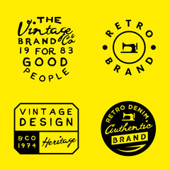 Fototapeta premium Vintage logo templates on yellow background. Vintage denim, clothing, apparel designs.