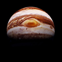 3d render, planet Jupiter isolated on black background with focus on the red spot