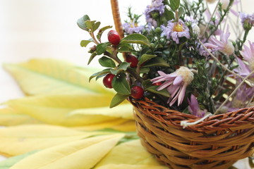 This is basket with autumn flowers