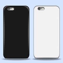Set of covers for smartphone with shadows and highlights. Mockup for you design. Black and white with realistic camera isolated on white background.