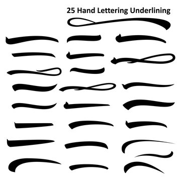 Set of underlines lettering lines isolated on white, Handwritten Letter. vector illustration Pen Line.