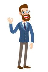 Hipster Businessman showing a okay hand sign