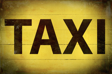 Hand Painted Wood Panel - Weathered Taxi Sign