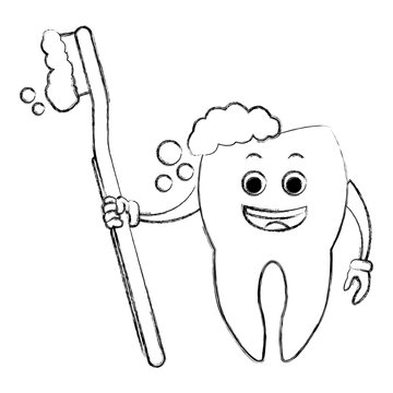 Tooth with brush cartoon icon vector illustration graphic design