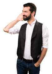 Naklejka premium Cool man listening something on isolated white background