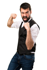 Fototapeta premium Cool man fighting on isolated white background
