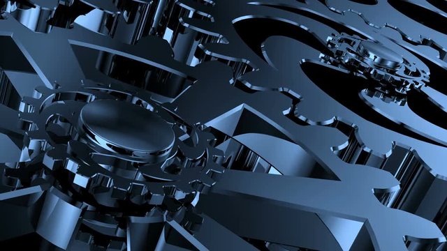 Business background of technological mechanisms. Brain Power. Gear system rotation. Watch mechanism macro. Rotating metal gears. Automotive transmission gearbox. Loopable animation of cogs.