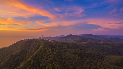 Fototapeta na wymiar scenery panoramic Phuket big Buddha in beautiful sunset.