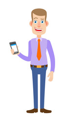 Businessman holding mobile phone in hand