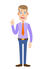 Businessman showing victory sign