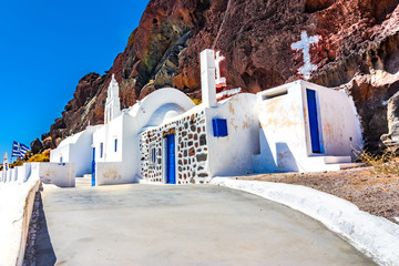 Church near Red beach, Akrotiri, Santorini, Cyclades Islands - S
