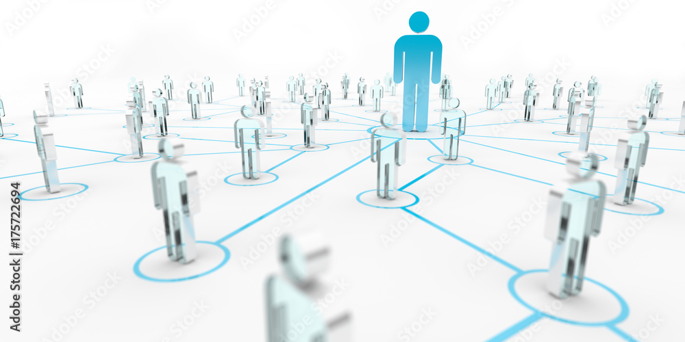 Poster Leader connecting a group of people 3D rendering