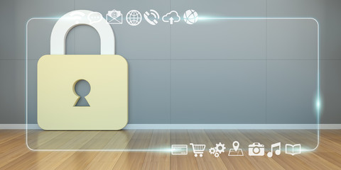 Cadena icons in interior with web interface 3D rendering