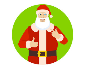 Santa Claus showing thumb up and pointing the finger at himself