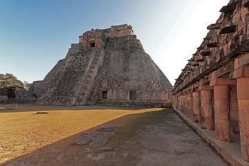 Fototapeta na wymiar Pyramid of the Magician, Uxmal, Mexico 