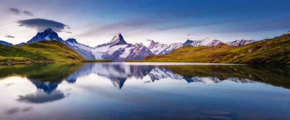 Foto op Canvas Panoramic view of the Mt. Schreckhorn and Wetterhorn. Location Bachalpsee in Swiss alps, Grindelwald valley, Europe. © Leonid Tit