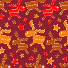 Christmas Gingerbread reindeer. Seamless background. Gingerbread pattern. Cute cartoon Gingerbread. Textile rapport.