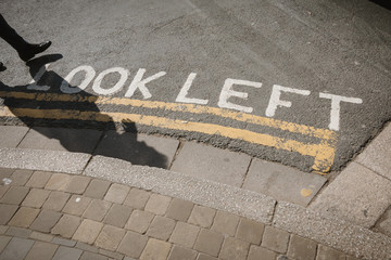 Look Left sign in a English street, England, UK