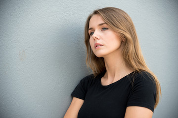 Happy beautiful close up portrait young woman 