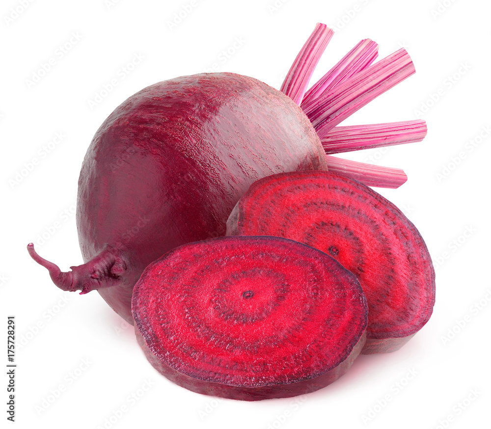 Leinwandbilder Isolated beetroot. Whole beetroot and two slices isolated on white background with clipping path