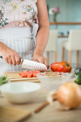 Obraz na płótnie Canvas woman preparing a gazpacho