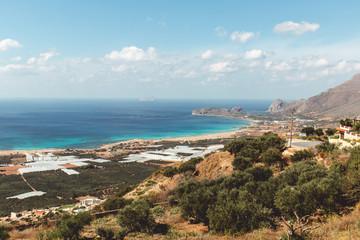 Fototapeta na wymiar View of the beach of Falasarna, an ancient Greek harbor town on the northwest coast of Crete.