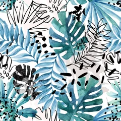 Poster Abstracte exotische bladeren naadloze patroon. © Tanya Syrytsyna