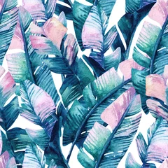 Acrylic prints Aquarel Nature Watercolor banana leaf seamless pattern.