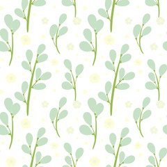 Leaves and wildflowers seamless pattern