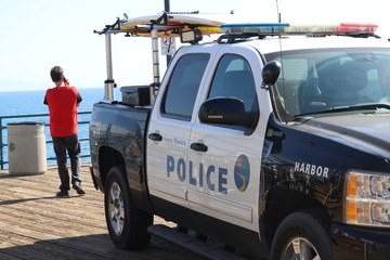 サーフボードを積んだパトカー