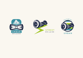 Set Creative modern logo, gyroscooter electric transport