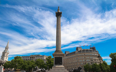 Nelson's Column at Trafalgar Square, London, UK. - obrazy, fototapety, plakaty