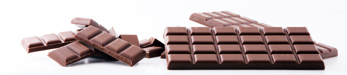 close up of chocolate bars isolated on white background.