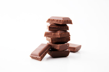 close up of chocolate bars isolated on white background